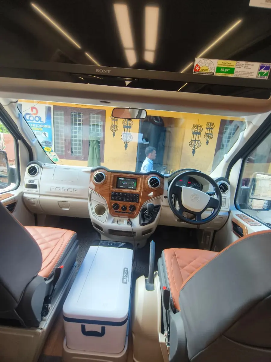 PKN Ultra Luxury 10 Seater Urbania dashboard, television and front cabin